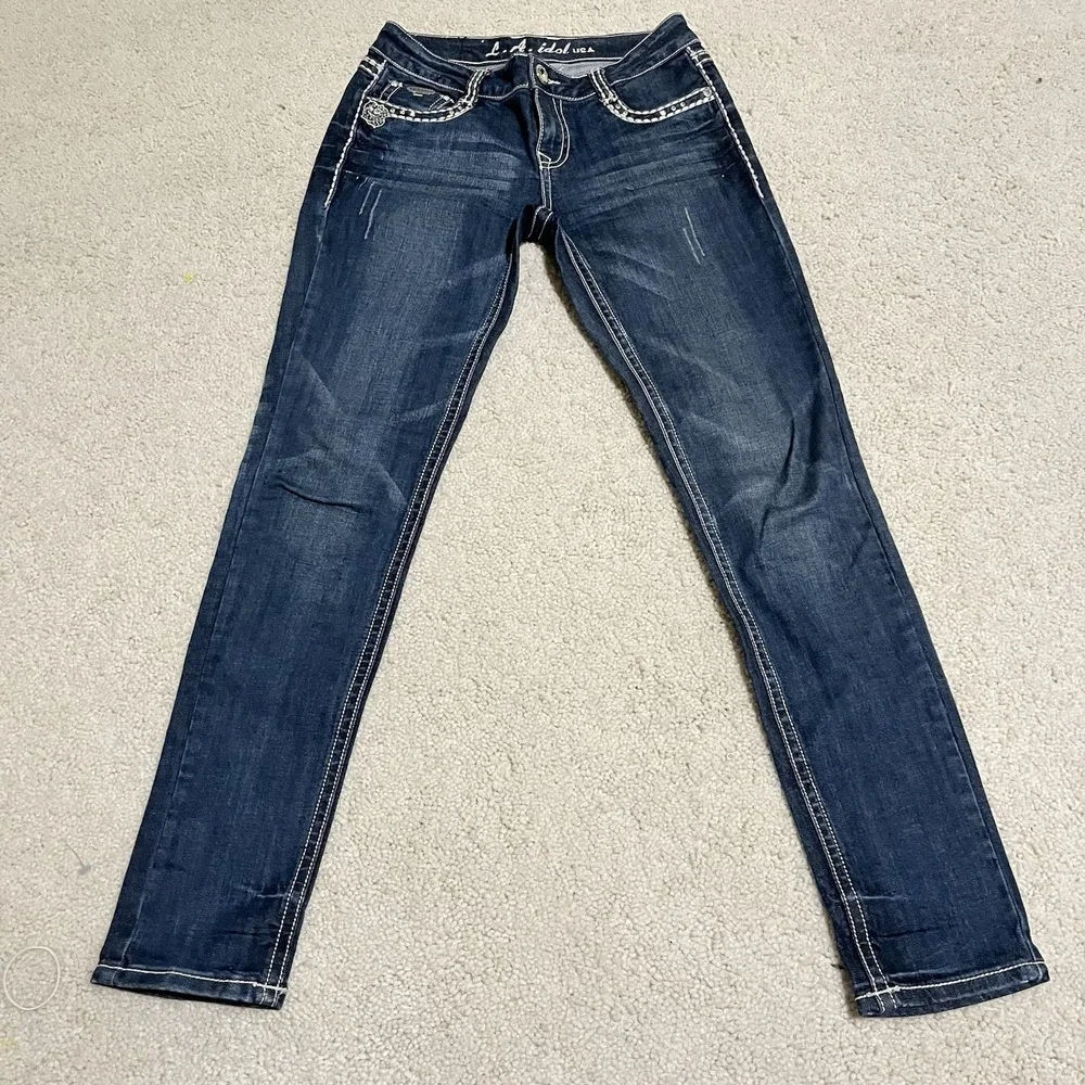 L.A. Idol USA Embellished Large Stitch Jeans Size 7 Women's 30 W 31.5Inseam NWOT